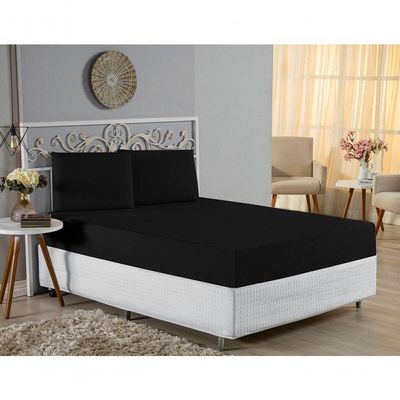 Jogo De Cama Casal Viúva Nobre 3 Peças Malha 100% Algodão - Preto