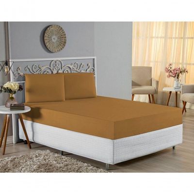 Jogo De Cama King Nobre 3 Peças Lençol Com Elástico De 30cm De Altura Malha 100% Algodão - Cobre
