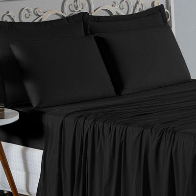 Jogo De Cama King Nobre 4 Peças Lençol Com Elástico De 30cm De Altura Malha 100% Algodão - Preto
