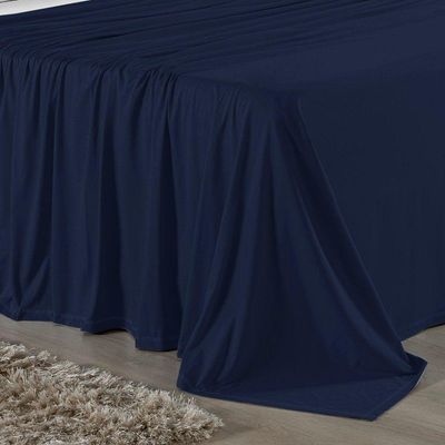 Jogo De Cama King Nobre 4 Peças Lençol Com Elástico De 30cm De Altura Malha 100% Algodão - Azul-marinho / Branco