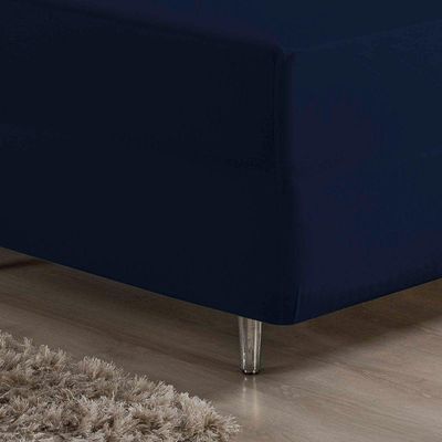 Jogo De Cama King Nobre 3 Peças Luva De Box 55cm De Altura Malha 100% Algodão - Azul-marinho