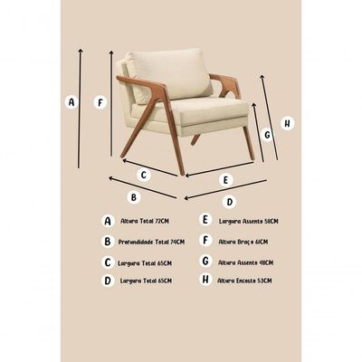 Poltrona Mona Luxo Madeira Maciça Veludo Bege Para Sala De Estar Decorativa Moderna