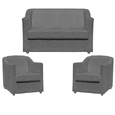 Kit Namoradeira Decorativa + 2 Poltronas Para Sala Manicure Recepção Consultório Mila Suede