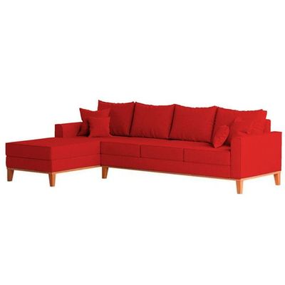 Sofá 4 Lugares Beny Com Chaise Esquerdo Suede Vermelho