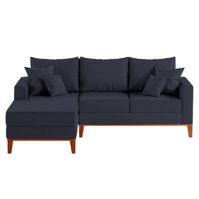Sofá 3 Lugares Beny Com Chaise Esquerdo Suede Azul