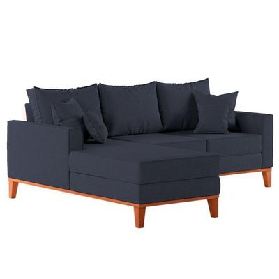 Sofá 3 Lugares Beny Com Chaise Esquerdo Suede Azul
