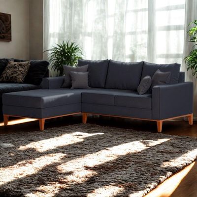 Sofá 3 Lugares Beny Com Chaise Esquerdo Suede Azul