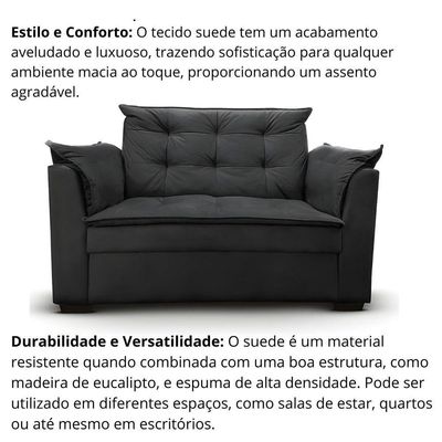 Sofá 2 Lugares Para Sala Moderno Confortável ágata Suede Preto