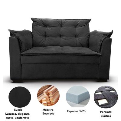Sofá 2 Lugares Para Sala Moderno Confortável ágata Suede Preto