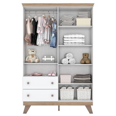 Guarda Roupa Infantil Confete 4 Portas E 2 Gavetas Branco/jequitibá - Móveis Henn Branco/jequitibá