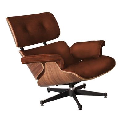 Poltrona Para Leitura Charles Eames Com Puff Couro Natural Marrom