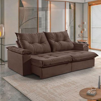 Sofá 5 Lugares Retrátil 290cm Reclinável Molas Bonel M-191 Marrom