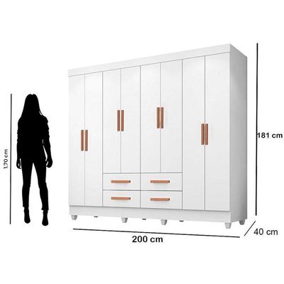 Guarda Roupa Casal Porto Com Cômoda Lite 4 Gavetas Branco Brilho - Móveis Leão