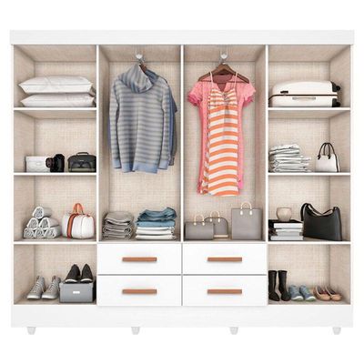Guarda Roupa Casal Porto Com Cômoda Lite 4 Gavetas Branco Brilho - Móveis Leão