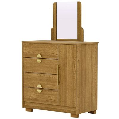 Cômoda Sapateira Com Espelho Para Quarto 1 Porta 4 Gavetas Paraty V01 Nature - Lyam Decor