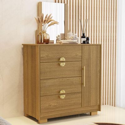 Cômoda Sapateira Com Espelho Para Quarto 1 Porta 4 Gavetas Paraty V01 Nature - Lyam Decor