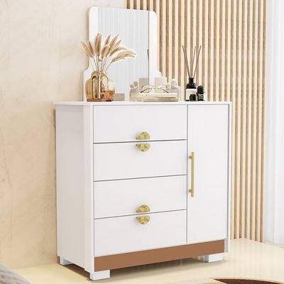 Cômoda Sapateira Com Espelho Para Quarto 1 Porta 4 Gavetas Paraty V01 Branco Camarim Flex - Lyam Decor