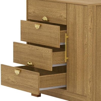 Cômoda Sapateira Com Espelho Para Quarto 1 Porta 4 Gavetas Paraty V01 Nature - Lyam Decor