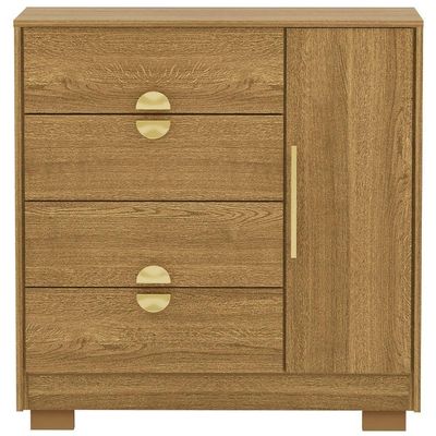 Cômoda Sapateira Com Espelho Para Quarto 1 Porta 4 Gavetas Paraty V01 Nature - Lyam Decor