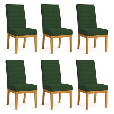 Kit 6 Cadeiras De Jantar Solana Veludo Base De Madeira - Pallazio Cor Verde