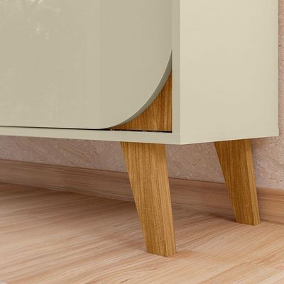 Kit Rack Bancada E Painel Duna 2 Portas Deslizantes Pés De Madeira - Pallazio Cor Cumaru E Opala