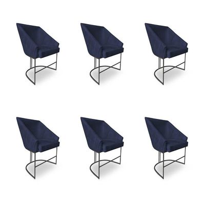 Kit 6 Poltronas Luxo Alana Suede Base Ferro Preto - Pallazio Cor Azul Marinho