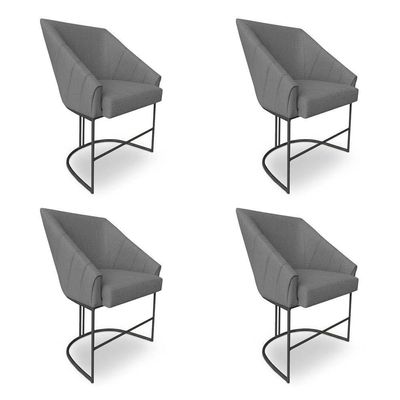 Kit 4 Poltronas Luxo Alana Linho Grafite Base Ferro Preto - Pallazio