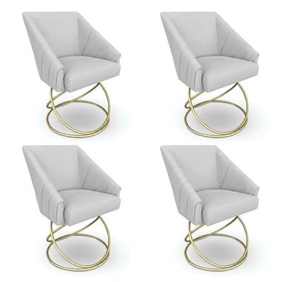 Kit 4 Poltronas Luxo Alana Bouclê Base Luxo Dourado - Pallazio Cor Cinza