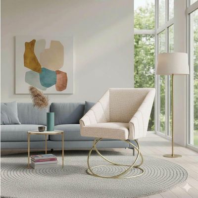 Poltrona Luxo Alana Linho Base Luxo Dourado - Pallazio Cor Bege