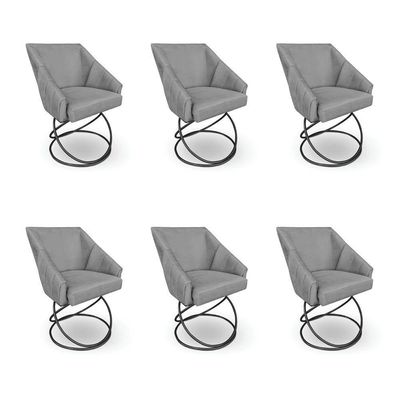 Kit 6 Poltronas Luxo Alana Suede Grafite Base Luxo Preto - Pallazio