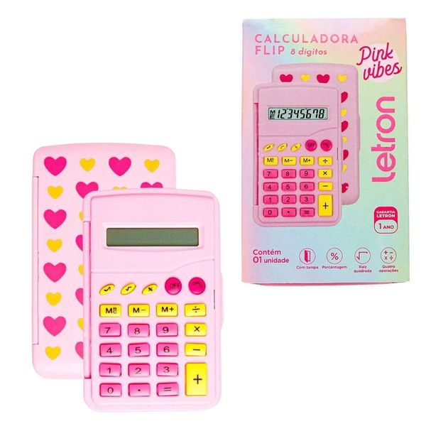 CALCULADORA DE BOLSO 8 DIGITOS FLIP PINK VIBES - LETRON