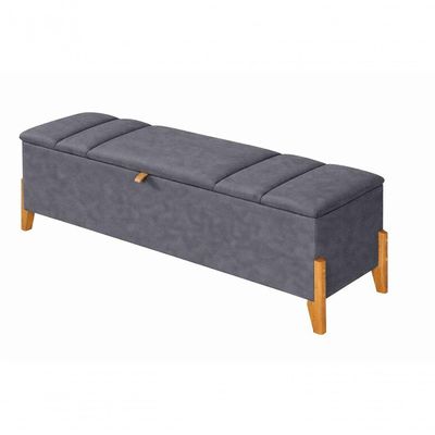 Recamier Calçadeira Baú Para Quarto Pés Em Madeira Luxo Decorativo Estofado Casal 140cm Cinza Lar Móveis E Decoração
