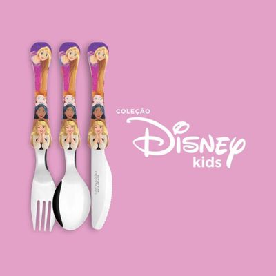 Kit Refeição Infantil Princesas Disney 6 Peças Prato Divisória, Tigela, Copo E Talheres - Tuut
