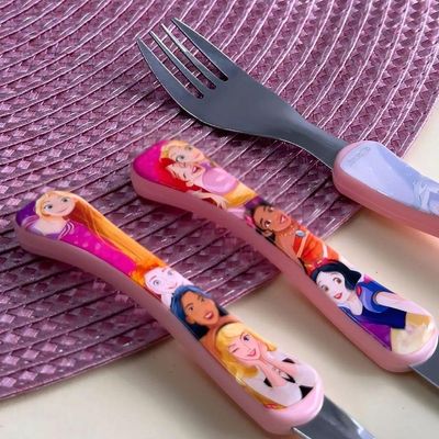Kit Refeição Infantil Princesas Disney 6 Peças Prato Divisória, Tigela, Copo E Talheres - Tuut