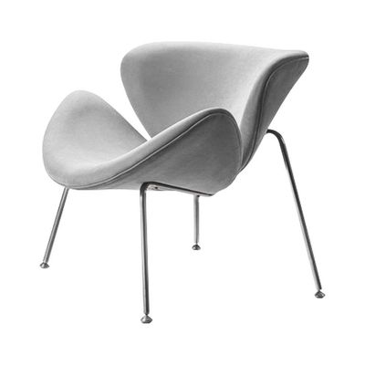 Poltrona Design Trevo Suede Cinza Base Inox