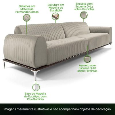 Sofá Molino 3 Lugares 230cm Pés Alumínio Veludo Creme - Nexta Casa