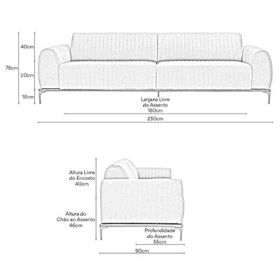 Sofá Molino 3 Lugares 230cm Pés Alumínio Veludo Creme - Nexta Casa
