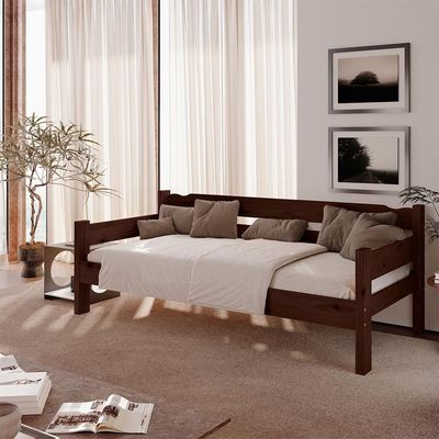 Sofá Cama 3 Lugares Madeira Maciça Com Colchão Solteiro
