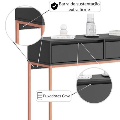 Aparador Buffet Rio 2 Gavetas Para Sala 90 Cm Preto Cobre
