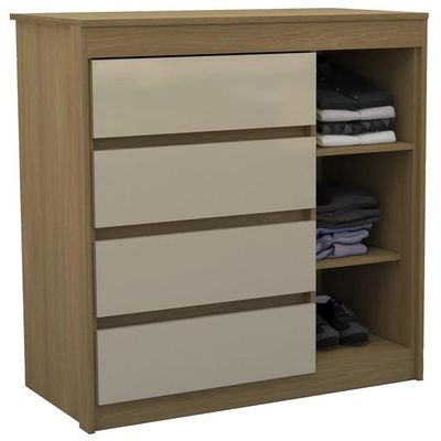 Cômoda Quarto 93cm 4 Gavetas 1 Porta Samira Freijó/mocca L01 - Mpozenato