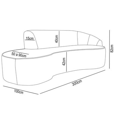 Sofá Living 4 Lugares 300cm Braço Direito Mozart D06 Veludo Cinza - Mpozenato
