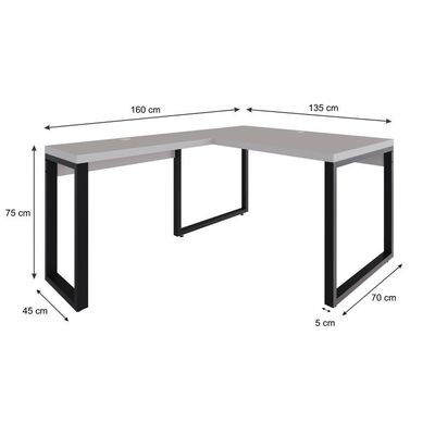 Mesa Em L Operacional 135x160x75cm Yon - Off White-est.preta Off White-est.preta