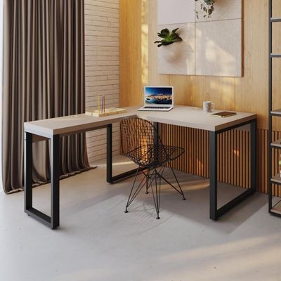 Mesa Em L Operacional 135x160x75cm Yon - Off White-est.preta Off White-est.preta