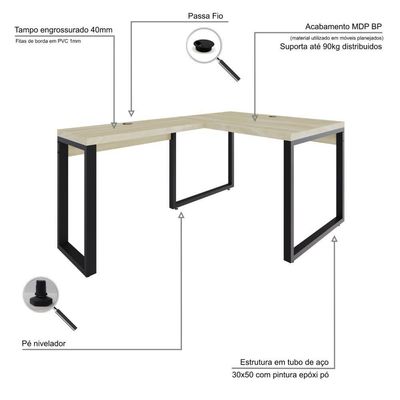 Mesa Em L Operacional 120x160x75cm Yon - Ciliegio-est.preta Ciliegio-est.preta