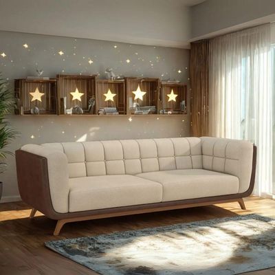 Sofá Madri 3 Lugares 180CM Bege Marrom Off White Bouclê Divani