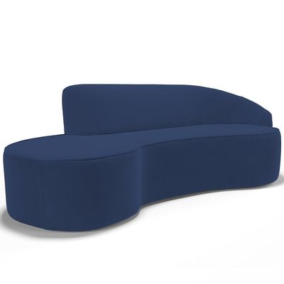 Sofá 5 Lugares Curvo Living Firenze Direito D02 Veludo Azul Marinho 300cm C-304 - Lyam