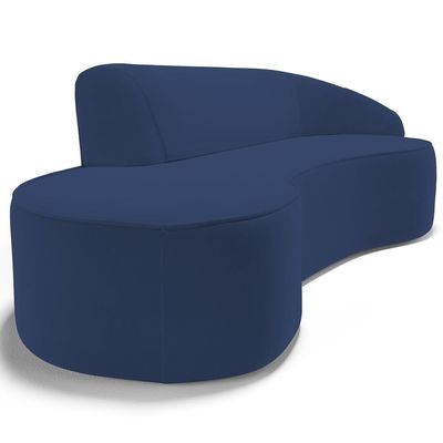 Sofá 5 Lugares Curvo Living Firenze Direito D02 Veludo Azul Marinho 300cm C-304 - Lyam
