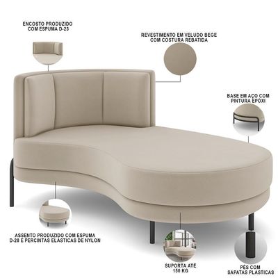 Sofá Chaise Longue Living Lucca Direito D02 Veludo Bege C-309