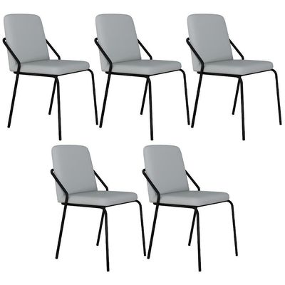 Kit 05 Cadeiras Estofada Para Sala De Jantar Loft Preto C01 Courino Saturno Off White - Lyam Decor