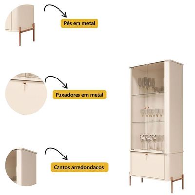 Cristaleira Tucupi Off White Pe Bronze - Moveis Jb